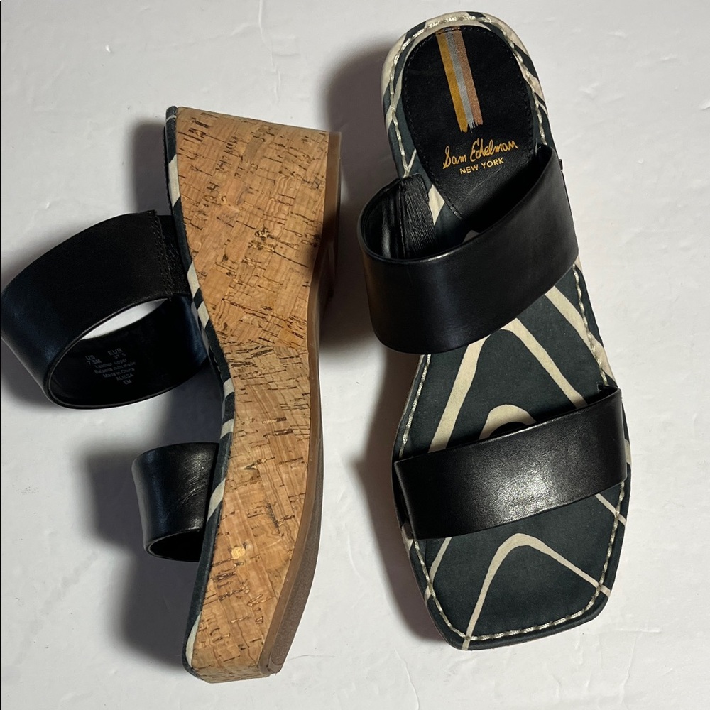 Sam Edelman Alissa platform cork chunk heel black double strap sandals 7.5